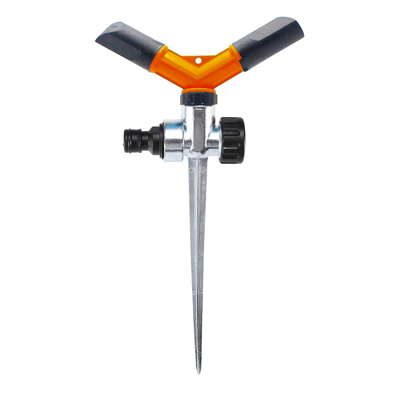 Aspersor de agua para jardín de plástico de dos brazos con punta de metal,Aspersor de agua para jardín de plástico de dos brazos con punta de metal