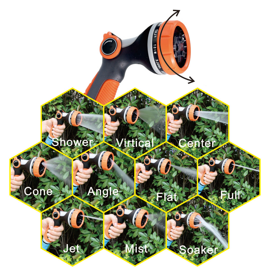 Pistola rociadora de jardín de plástico de 10 patrones,Pistola rociadora de agua para jardín, 10 patrones