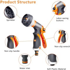 Plastic 8 pattern spray garden hose nozzle,Multi-Pattern Garden Spray Gun | Ergonomic Watering Nozzle