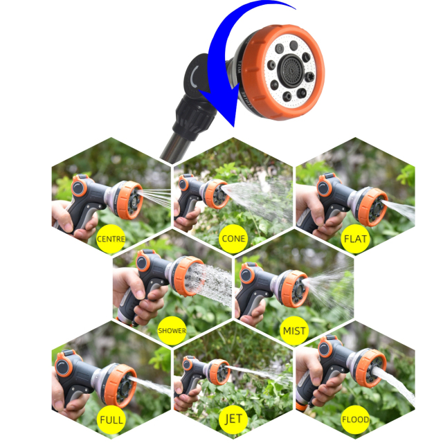 Varilla rociadora de agua para jardín con 10 patrones,Boquilla rociadora de jardín de 8 patrones