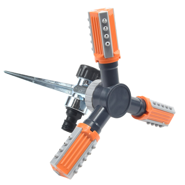 360度ガーデンウォーターロータリースプリンクラー,3アーム回転式スプリンクラー（金属スパイク付き）｜360°灌漑