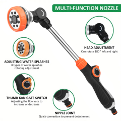 BB-6102U 8 Pattern Garden Water Hose Wand - 43cm Adjustable Plastic Spray Wand,8 Pattern Garden Water Hose Wand | Adjustable Spray Water Wand