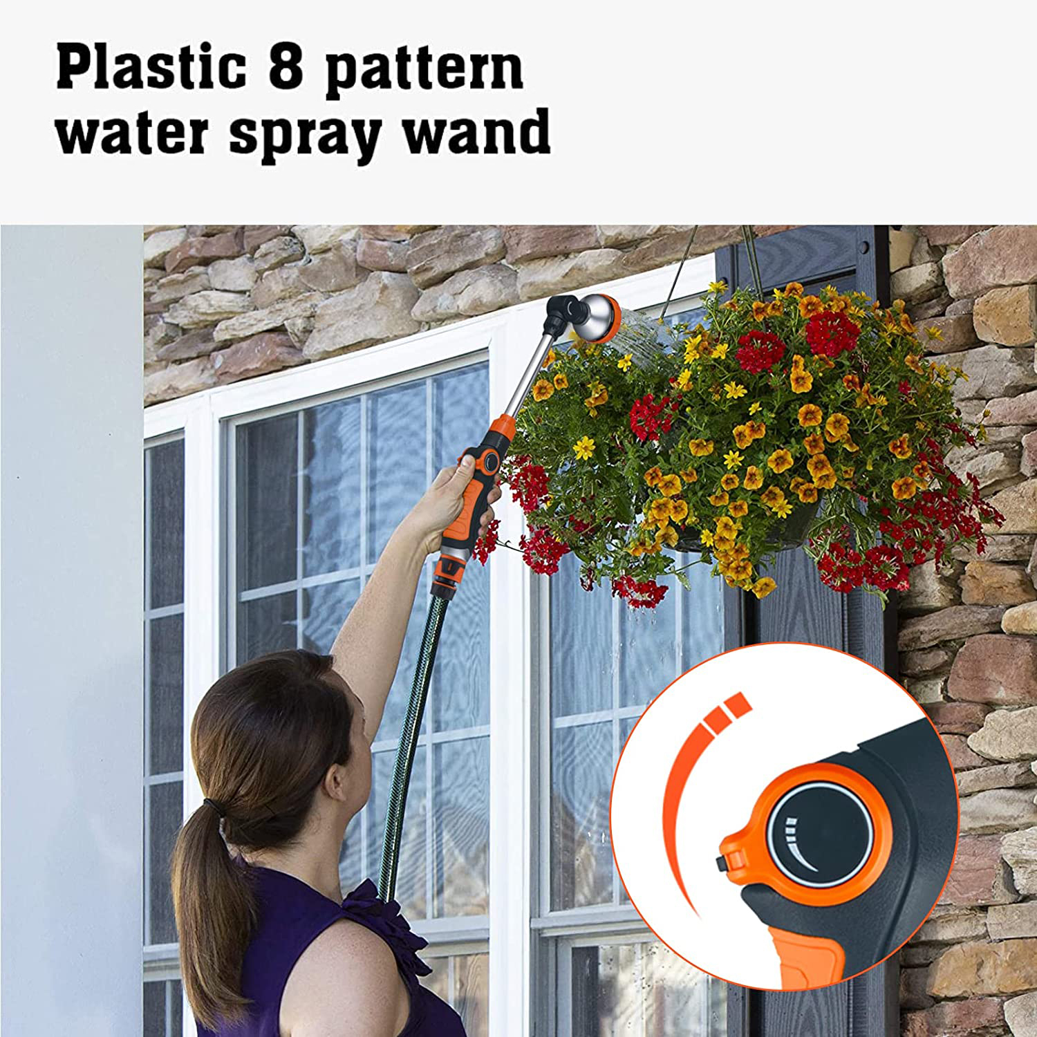 BB-6102U Gartenschlauch-Sprühstab mit 8 Sprühmustern – 43 cm verstellbarer Kunststoff-Sprühstab,Gartenschlauch-Sprühdüse mit 8 Sprühmustern | Verstellbare Sprühdüse