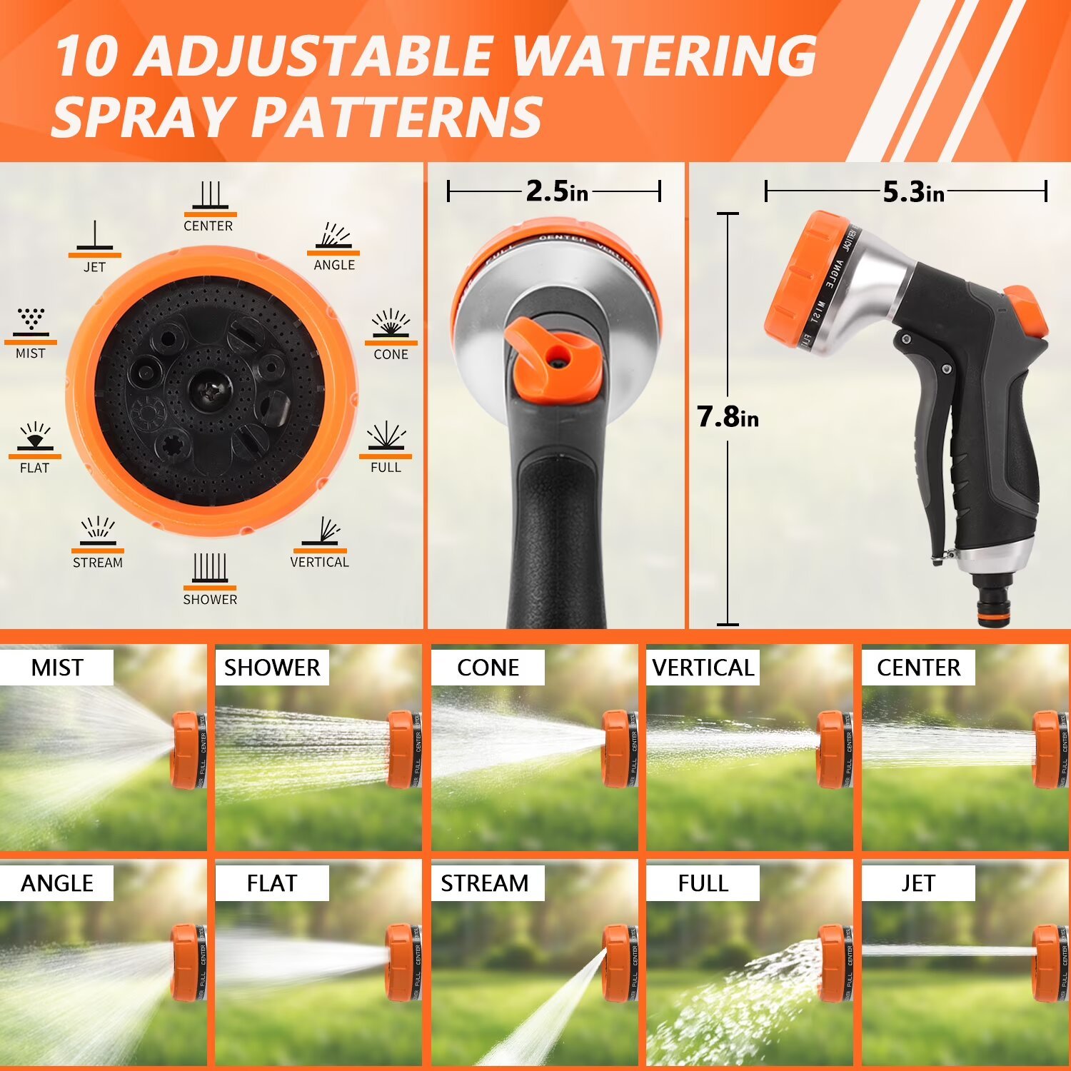 2er-Pack Gartenschlauchdüsen-Set | Hochdruck-Wassersprüher mit 8 Sprühmustern für Autowäsche, Pflanzenbewässerung und Gartenreinigung,2-teiliges Gartenschlauch-Düsenset | Hochdrucksprüher