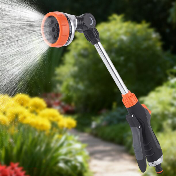 Gartensprühlanze mit 10 Sprühmustern und Verlängerungsgriff – Multifunktions-Schlauchdüse,Sprühlanze mit 10 Sprühmustern – Verstellbare Gartenschlauchdüse zum Bewässern und Autoreinigen
