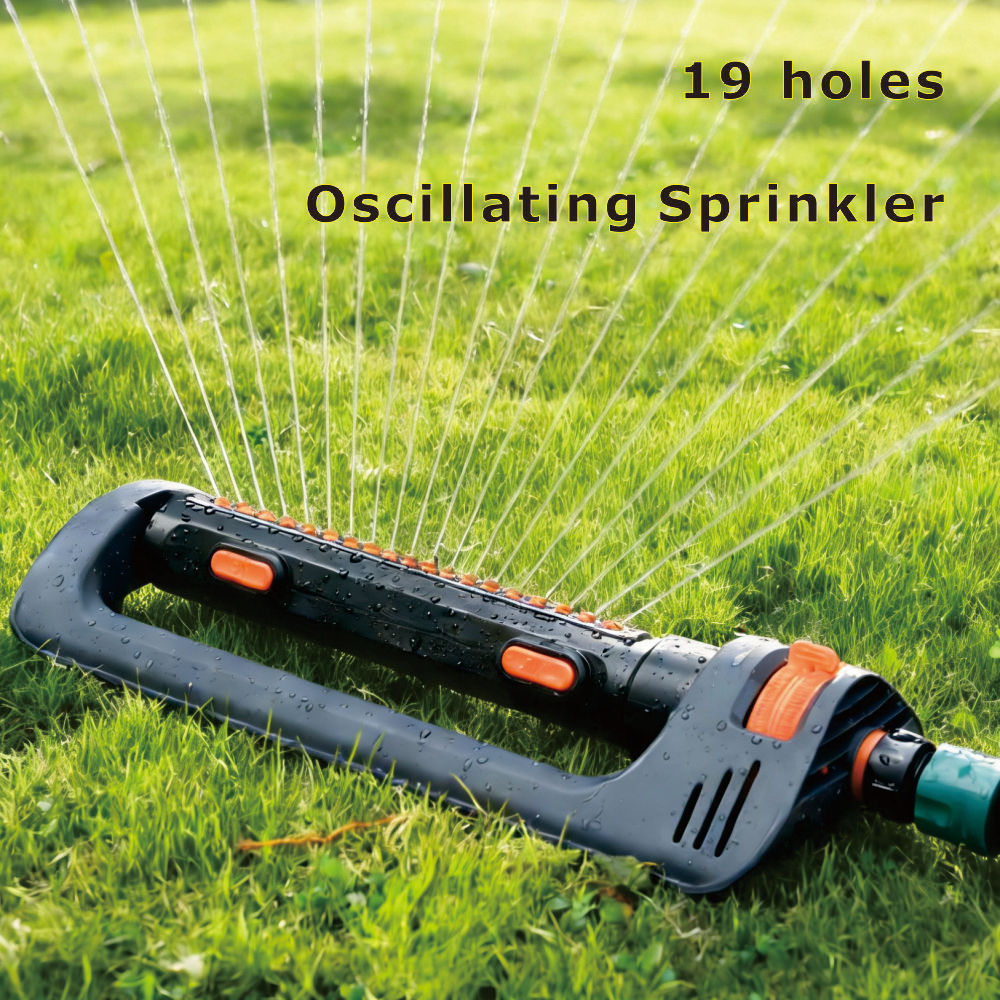 Adjustable Oscillating Sprinkler with 19 plastic Nozzles – 3600 Sq Ft Coverage, Heavy Duty Garden Lawn Water Sprinkler for Large Yard, Adjustable Spray Pattern, Leak-Proof Quick Connect, Grey/Orange,Adjustable Oscillating Sprinkler | 3600 Sq Ft Lawn Water Sprinkler