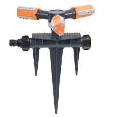 Plastic 3-Arm Garden lawn sprinker,3-Arm Rotary Lawn Sprinkler with 3-Foot ABS Spike | Adjustable 3/4/5 Hole Nozzle — BB-3113B