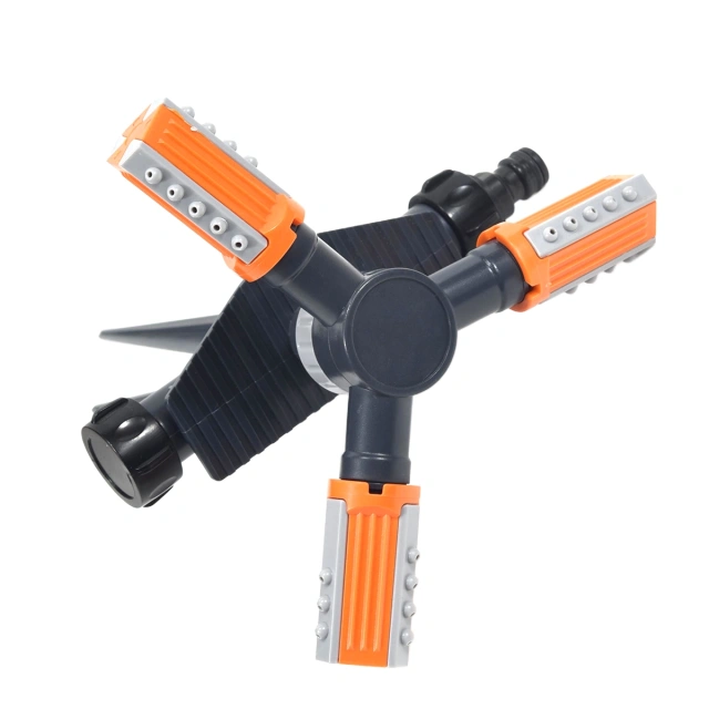 Plastic 3-Arm Garden lawn sprinker,3-Arm Rotary Lawn Sprinkler with 3-Foot ABS Spike | Adjustable 3/4/5 Hole Nozzle — BB-3113B