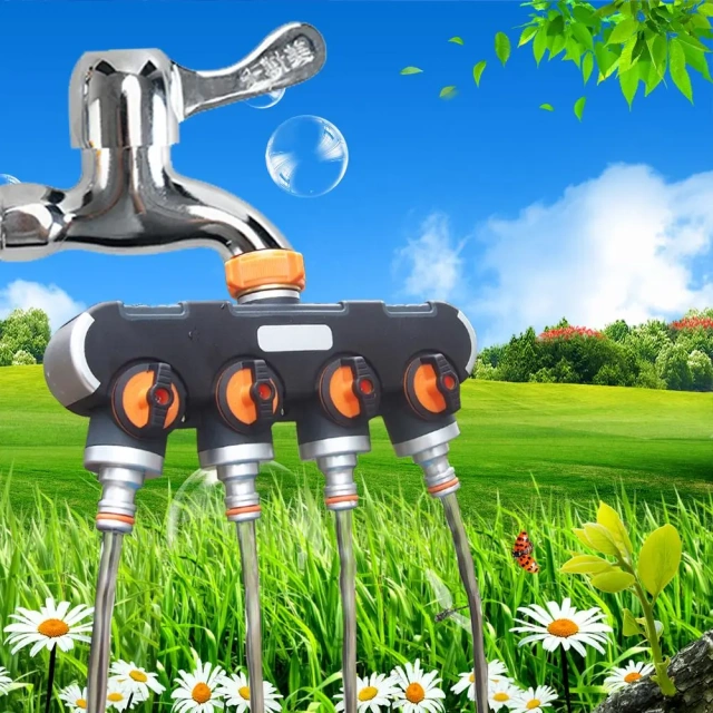 Divisor de 4 vías para manguera de jardín de plástico,Divisor de manguera de jardín de 4 vías con válvulas individuales | Bluebird BB-5140E