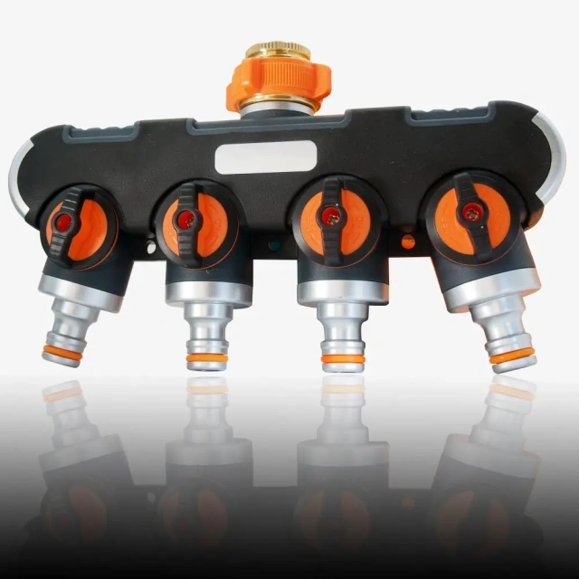 Divisor de 4 vías para manguera de jardín de plástico,Divisor de manguera de jardín de 4 vías con válvulas individuales | Bluebird BB-5140E