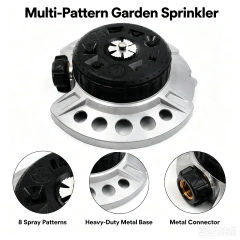 Aspersor de água para jardim em metal com 9 padrões,Aspersor de jardim com múltiplos padrões de jato | 9 padrões de pulverização | Base metálica resistente