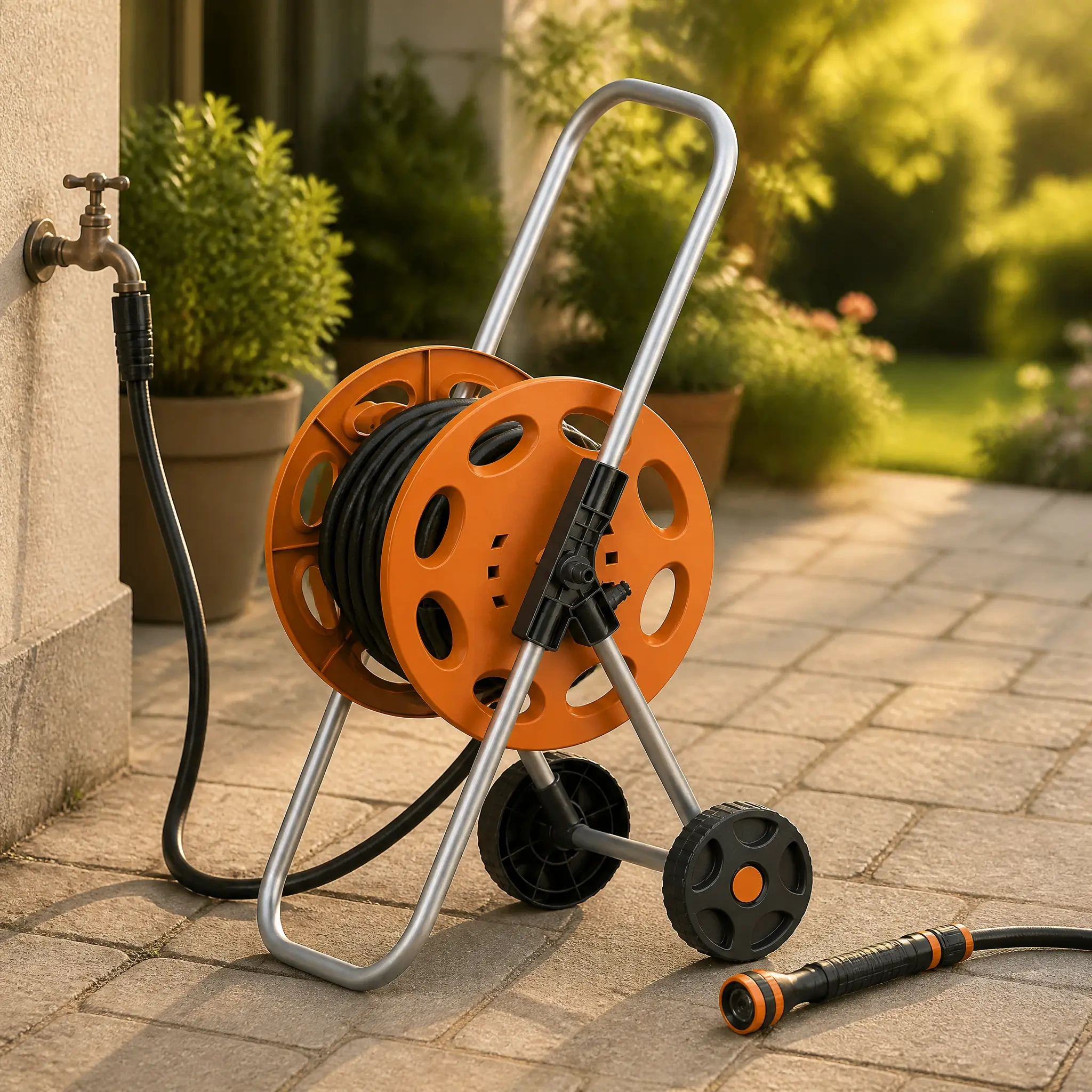 Tragbarer 60-Meter-Gartenschlauchwagen – mit Rädern, rostfrei und leicht zu transportieren,Tragbarer 60-m-Gartenschlauchwagen – Robuster Schlauchwagen mit Rädern