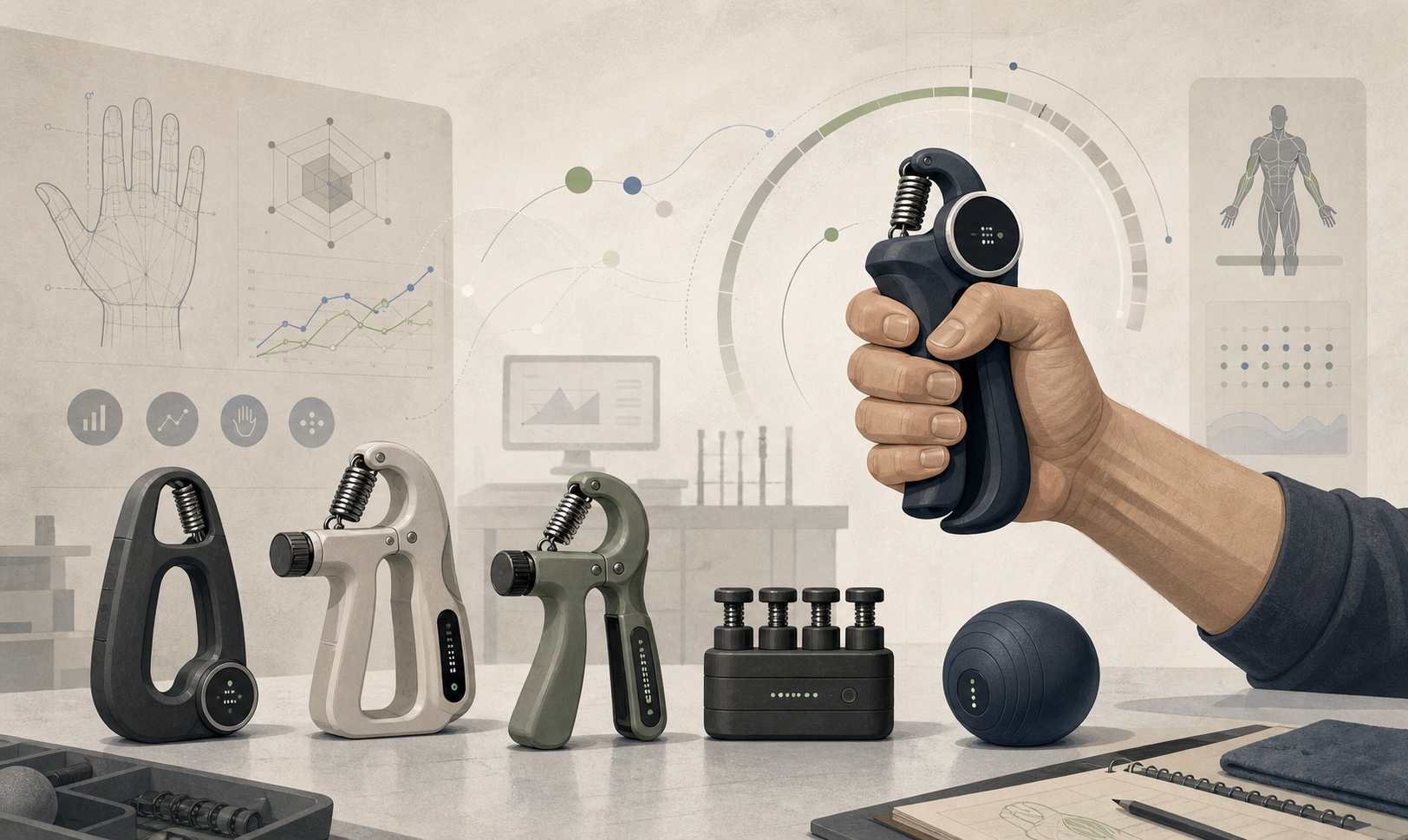 Editorial illustration for Smart Grip Strength Trainer Product Range Overview