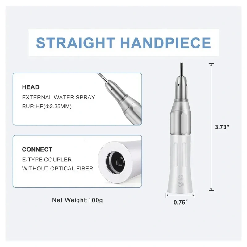 Dental High Speed Turbine&Low Speed Contra Angle Straight Handpiece Kit Air Motor LED 2 High and 1 Low Motor Handle 1SET