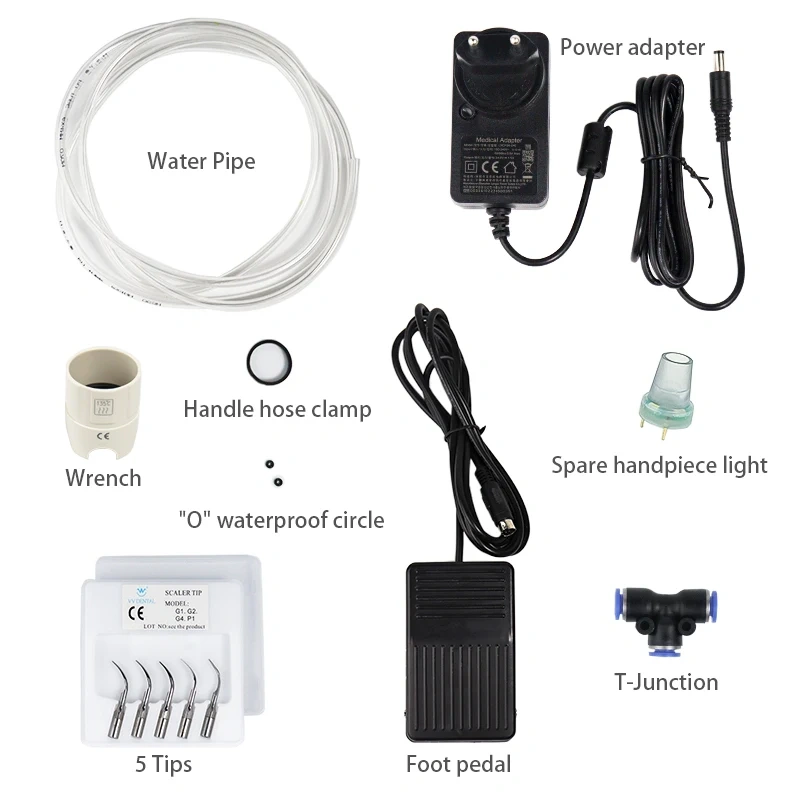 VVDen Ultrasonic Scaler Plastic Portable Nail Engraving Machine Supragingival Subgingival Cleaning with 5 Tips VET-1-LED