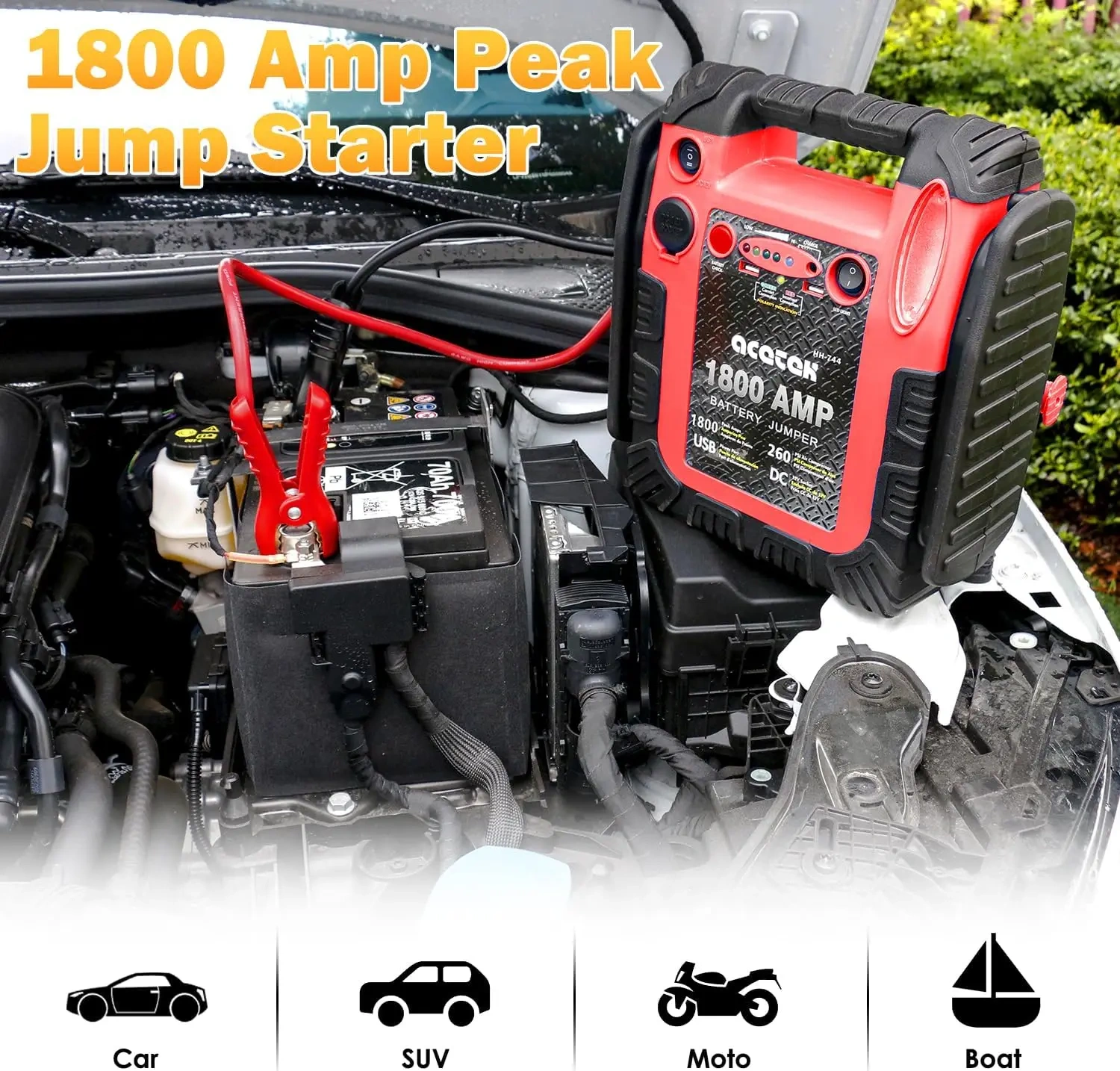 1800 Amp Jump Starter with Air Compressor, acetek Car Battery Jump Starter 260 PSI Tire Inflator, 20000mAh 12V Auto Lead-Acid