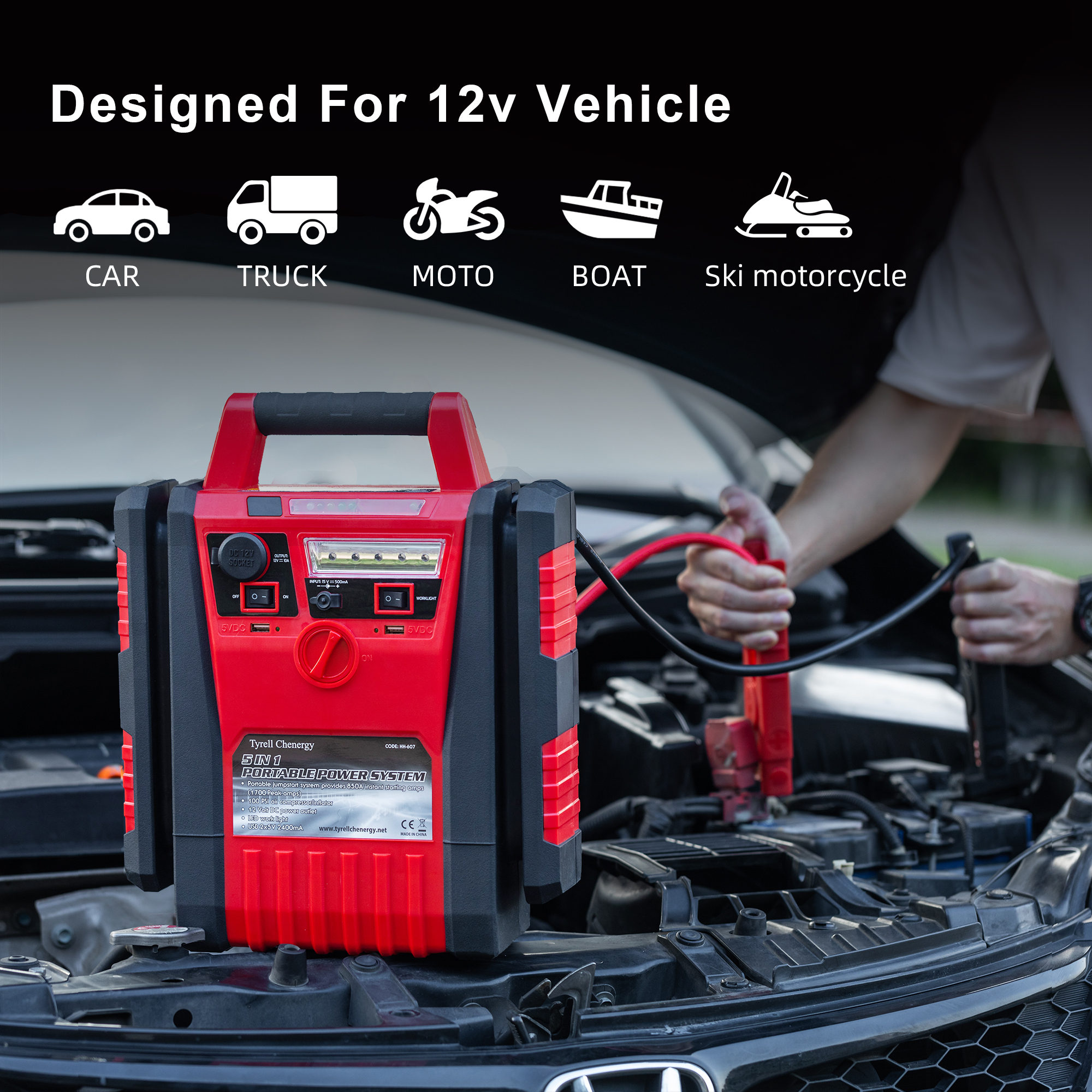 Portable Car Jump Starter & Tire Inflator Combo - 1700A Luxurious Power Station, High-Capacity Emergency Power Bank for Vehicle Starting, Inflation & Device Charging