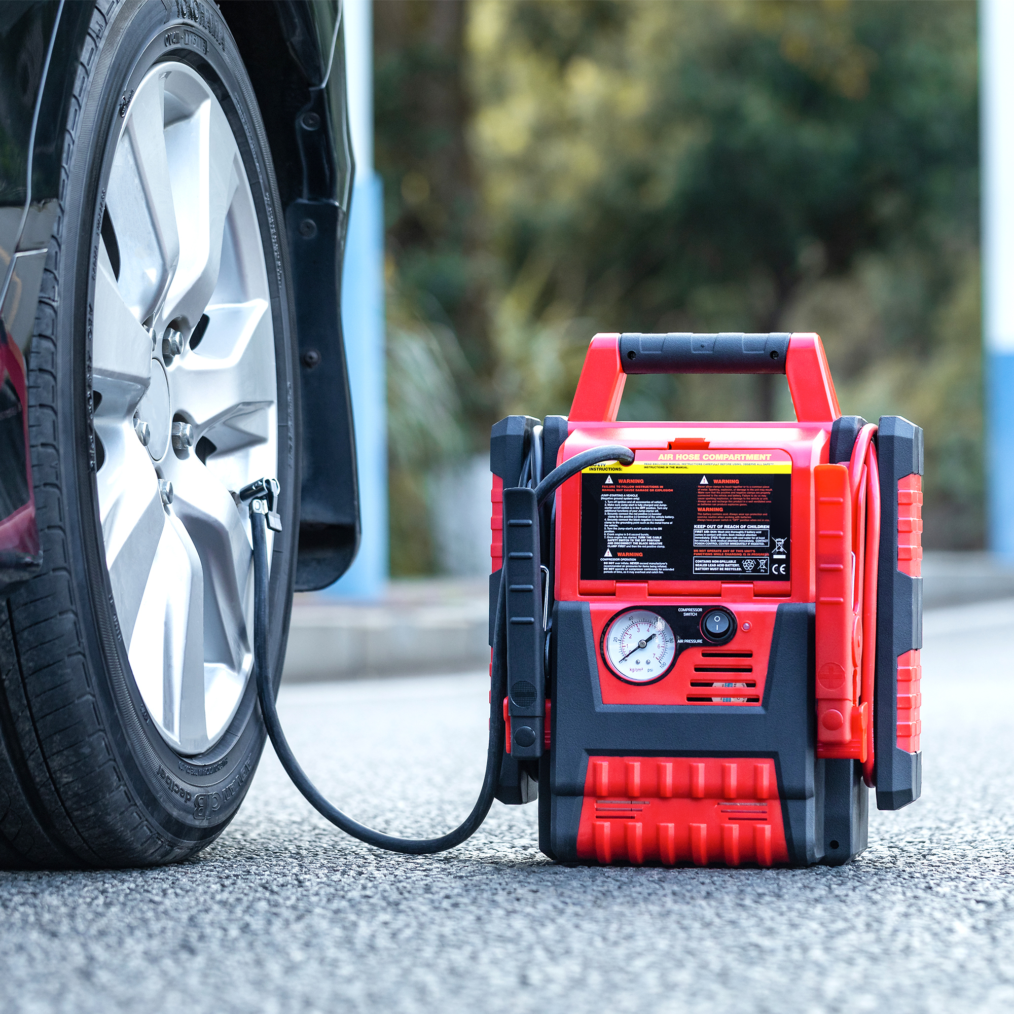 Portable Car Jump Starter & Tire Inflator Combo - 1700A Luxurious Power Station, High-Capacity Emergency Power Bank for Vehicle Starting, Inflation & Device Charging