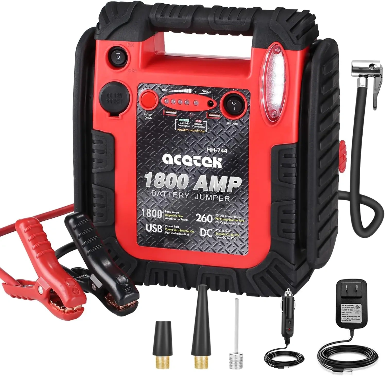 1800 Amp Jump Starter with Air Compressor, acetek Car Battery Jump Starter 260 PSI Tire Inflator, 20000mAh 12V Auto Lead-Acid