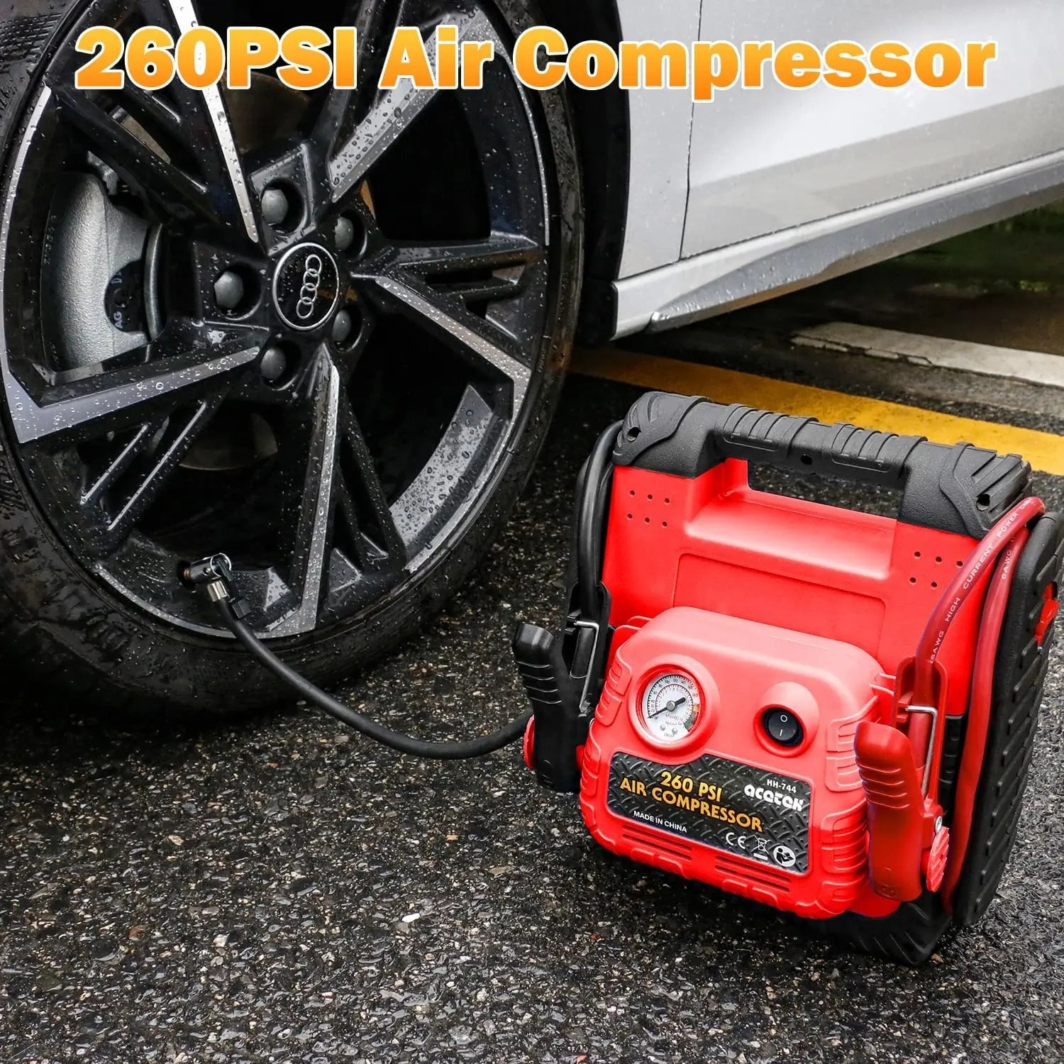 1800 Amp Jump Starter with Air Compressor, acetek Car Battery Jump Starter 260 PSI Tire Inflator, 20000mAh 12V Auto Lead-Acid