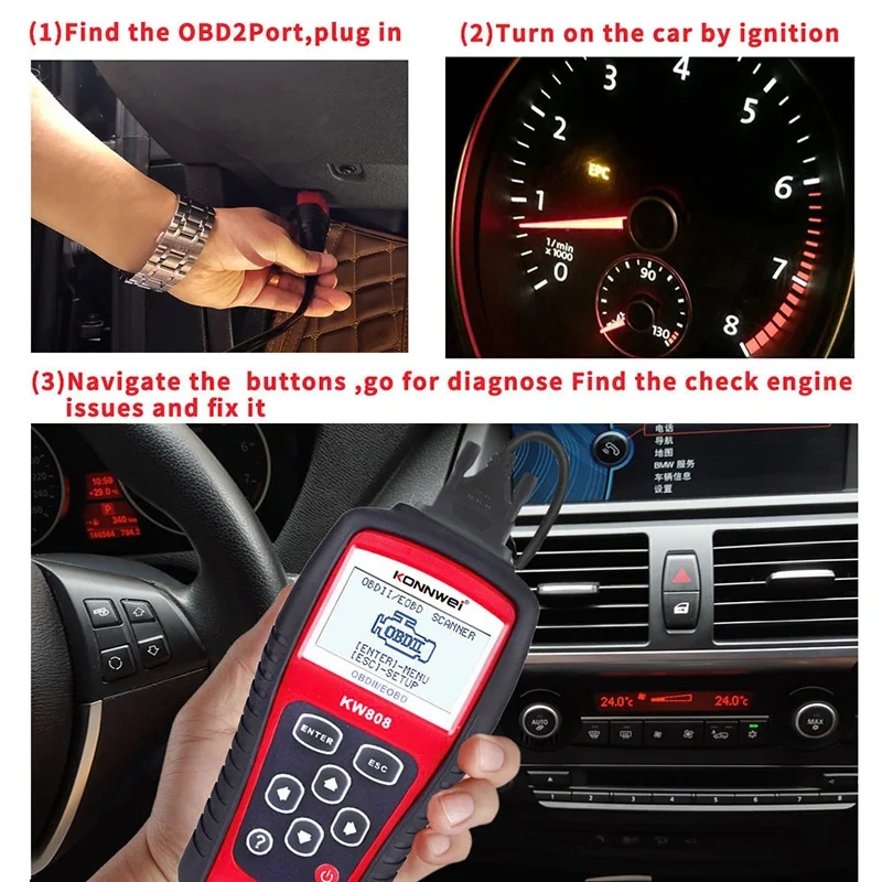 KONNWEI KW808 OBD 2 Car Scanner OBD2 Professional Auto Automotive Diagnostic Scanner Tool Engine Fualt Code Reader OBD Tools