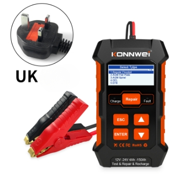 KONNWEI KW520 12V 10A 24V 5A Automatic Car Truck Battery Tester Charger Lead Acid Car Battery Pulse Repair Tool AGM Gel Lithium