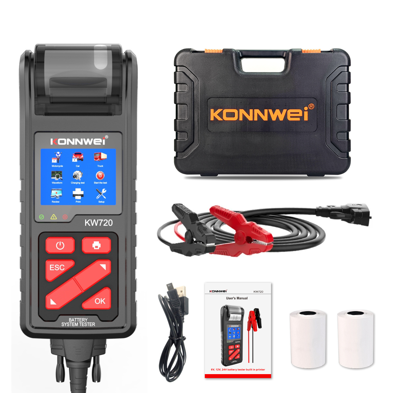 KONNWEI KW720可检测低电压6V12V24V汽车电池电瓶电压检测内阻仪