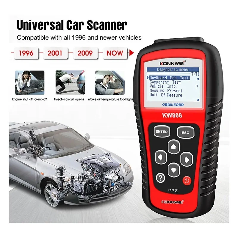 KONNWEI KW808 OBD 2 Car Scanner OBD2 Professional Auto Automotive Diagnostic Scanner Tool Engine Fualt Code Reader OBD Tools