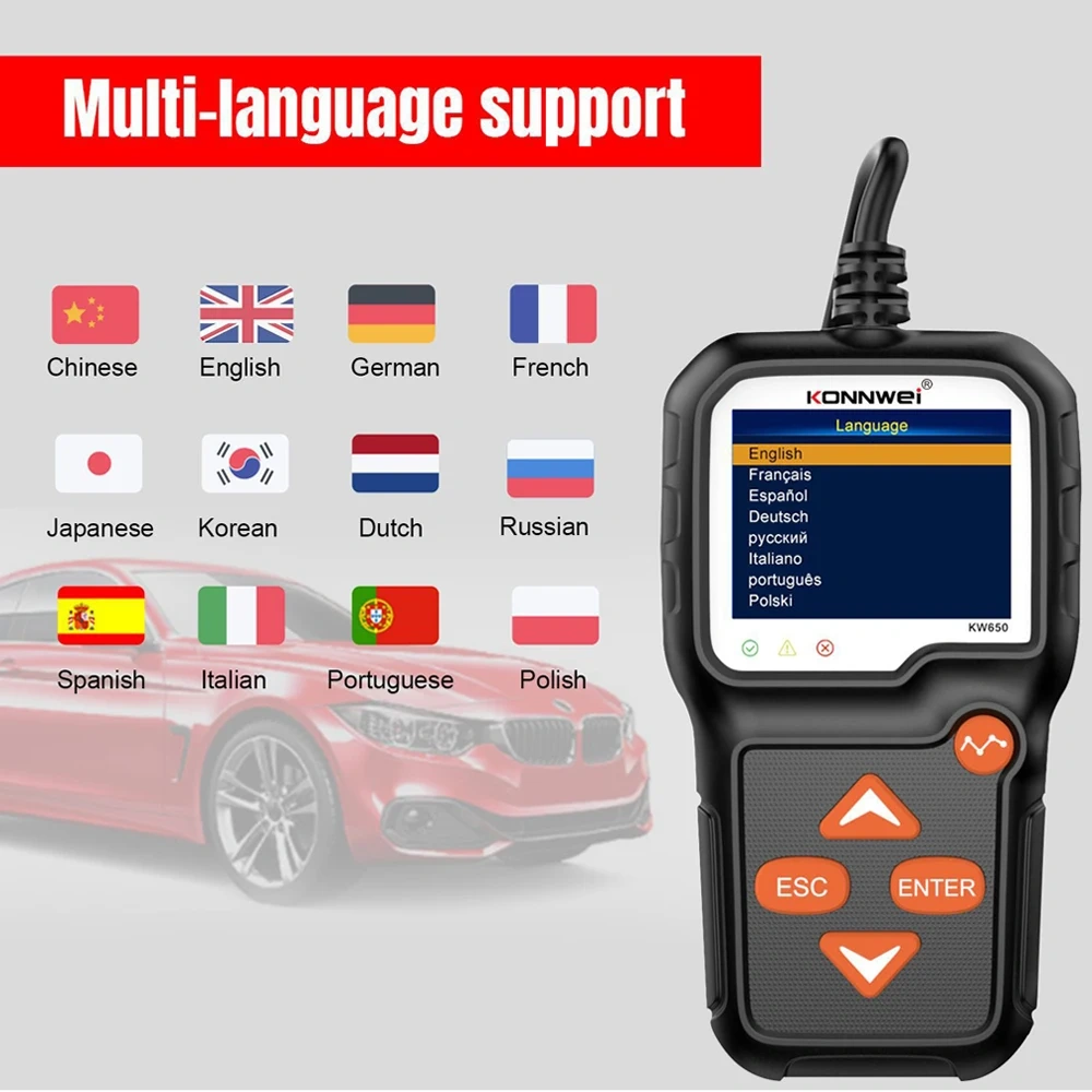 KW650 High Precision Car Moto Battery Tester 6V To 12V Lithium Lead-acid AGM Battery Analyzer Auto Cranking Charging Test Tools