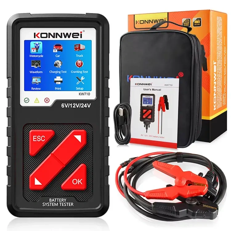 2025 KONNWEI KW710 Car Battery Tester 6V/12V/24V 100-2000CCA Battery Load Tester Charging Diagnostic Tool with Enhanced clip