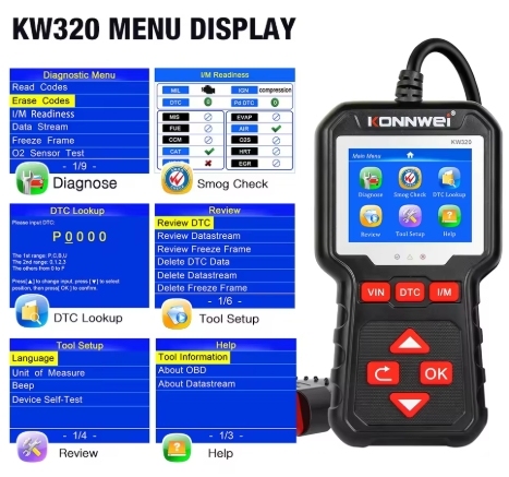 2025 KONNWEI KW320 Obd2 Car Scanner Auto Tools Obd 2 Diagnostic Tool Professional Automotive Scanner Car Code Reader for Auto