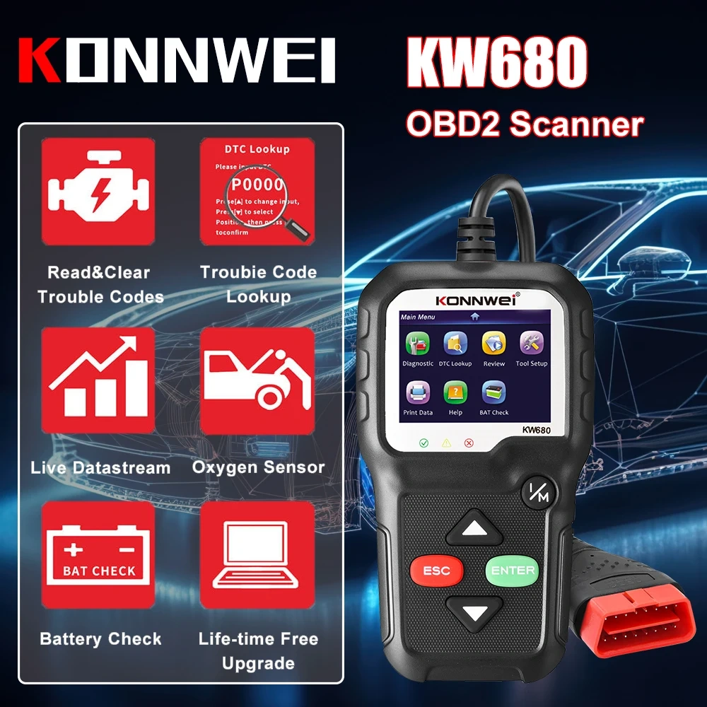 KONNWEI KW680 Scanner OBD 2 Car Diagnostic Auto Diagnostic Tool Automotive OBDII Scan 8 Languages Code Reader Free Update
