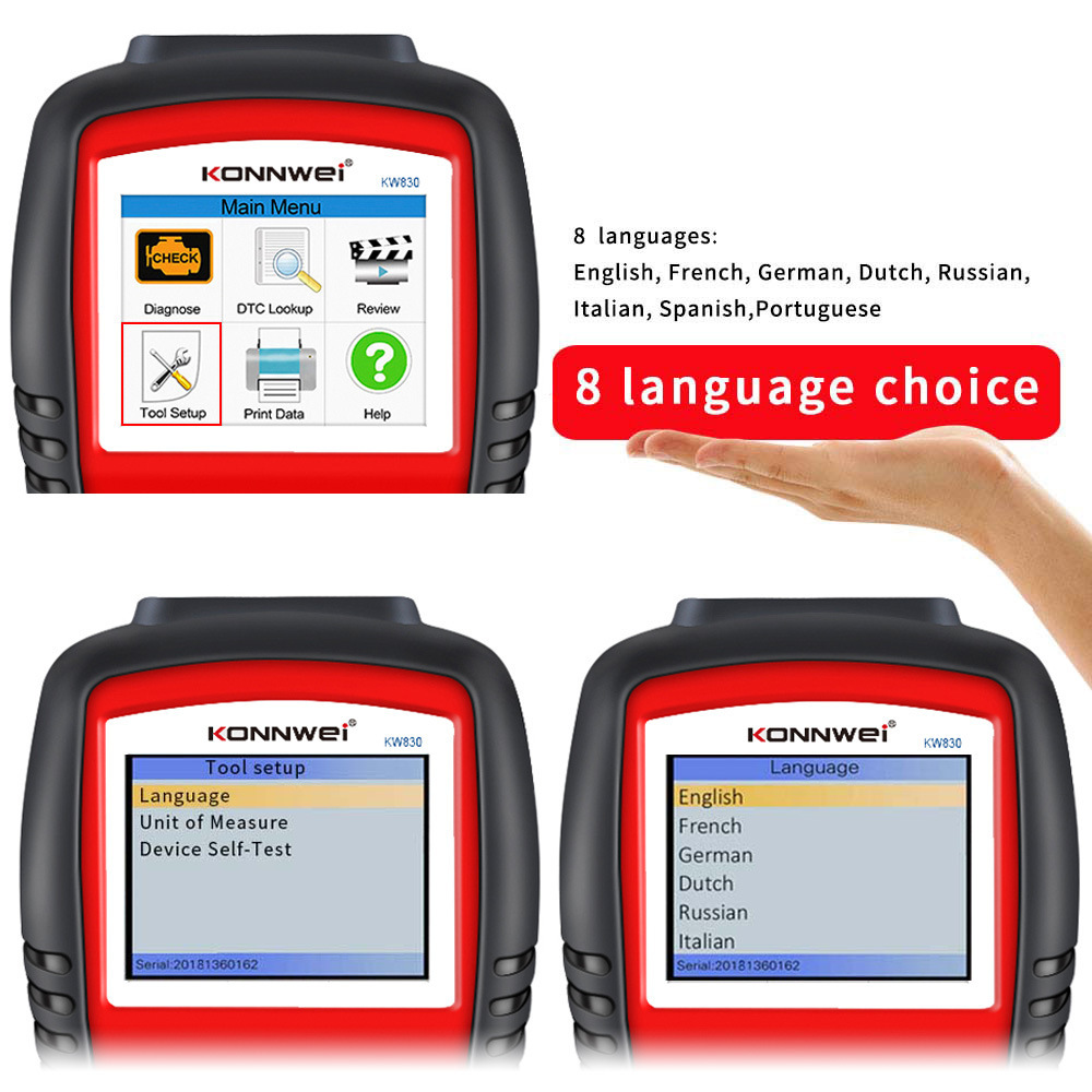 KONNWEI KW830 OBD2 Car Engine Diagnostic Tool - Battery Check & Compatible with AL519/AD610
