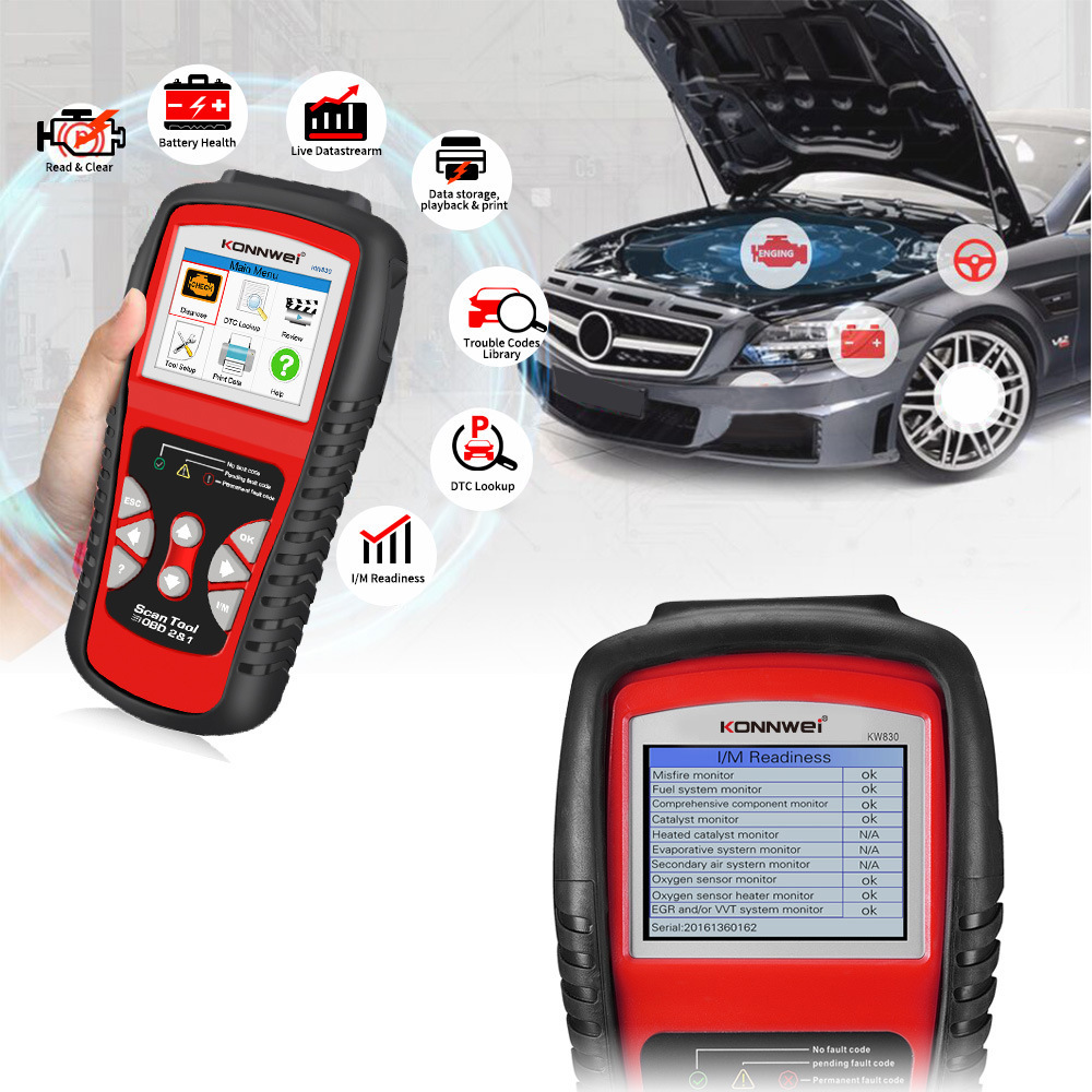 KONNWEI KW830 OBD2 Car Engine Diagnostic Tool - Battery Check & Compatible with AL519/AD610