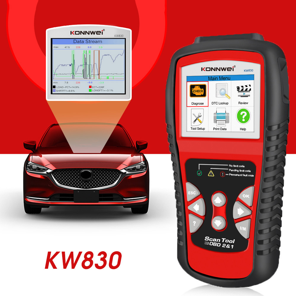 KONNWEI KW830 OBD2 Car Engine Diagnostic Tool - Battery Check & Compatible with AL519/AD610