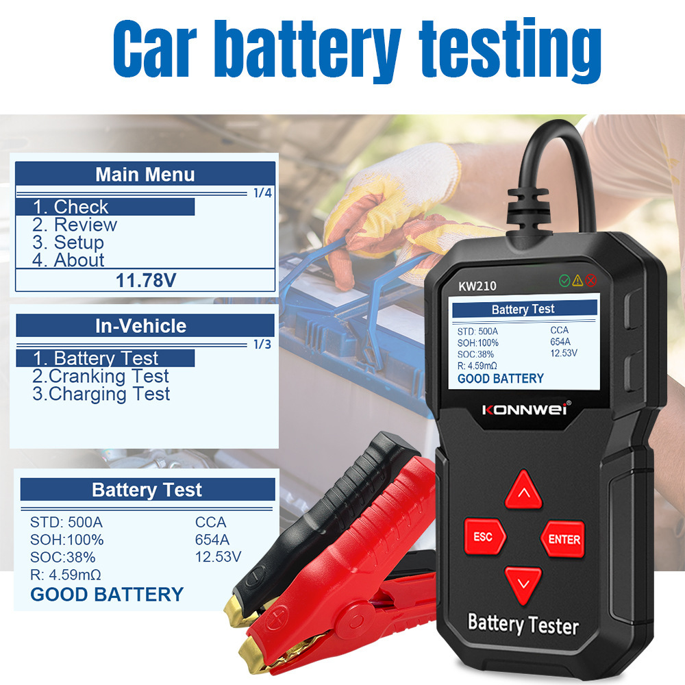 KONNWEI KW210 Automatic Smart 12V Car Battery Tester Auto Battery Analyzer 100 to 2000CCA Cranking Car Battery Tester
