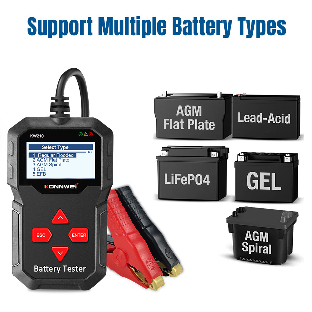 KONNWEI KW210 Automatic Smart 12V Car Battery Tester Auto Battery Analyzer 100 to 2000CCA Cranking Car Battery Tester