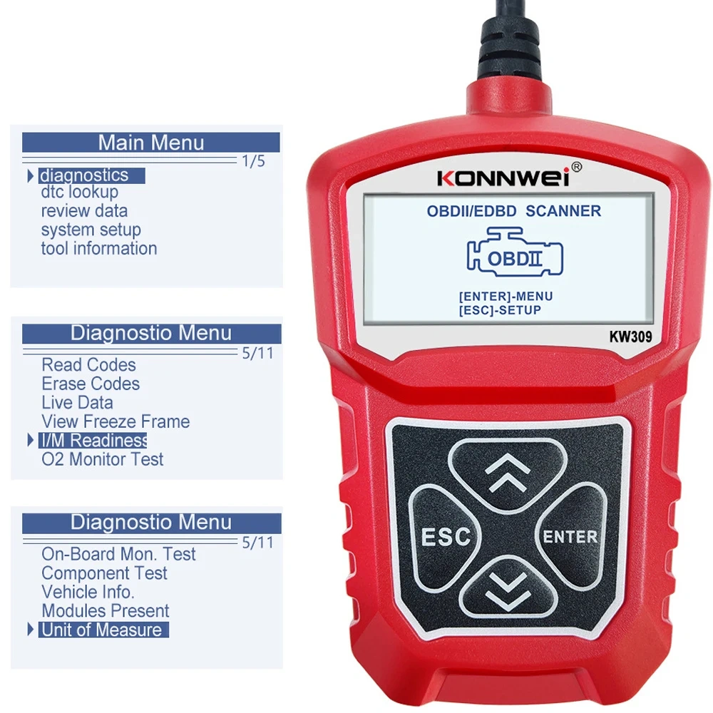 OBD Automotive Scanner For KONNWEI KW309 Live Data Erase Code Reader Auto Repair Diagnostics Tool PK ELM327 Multi-language 12V