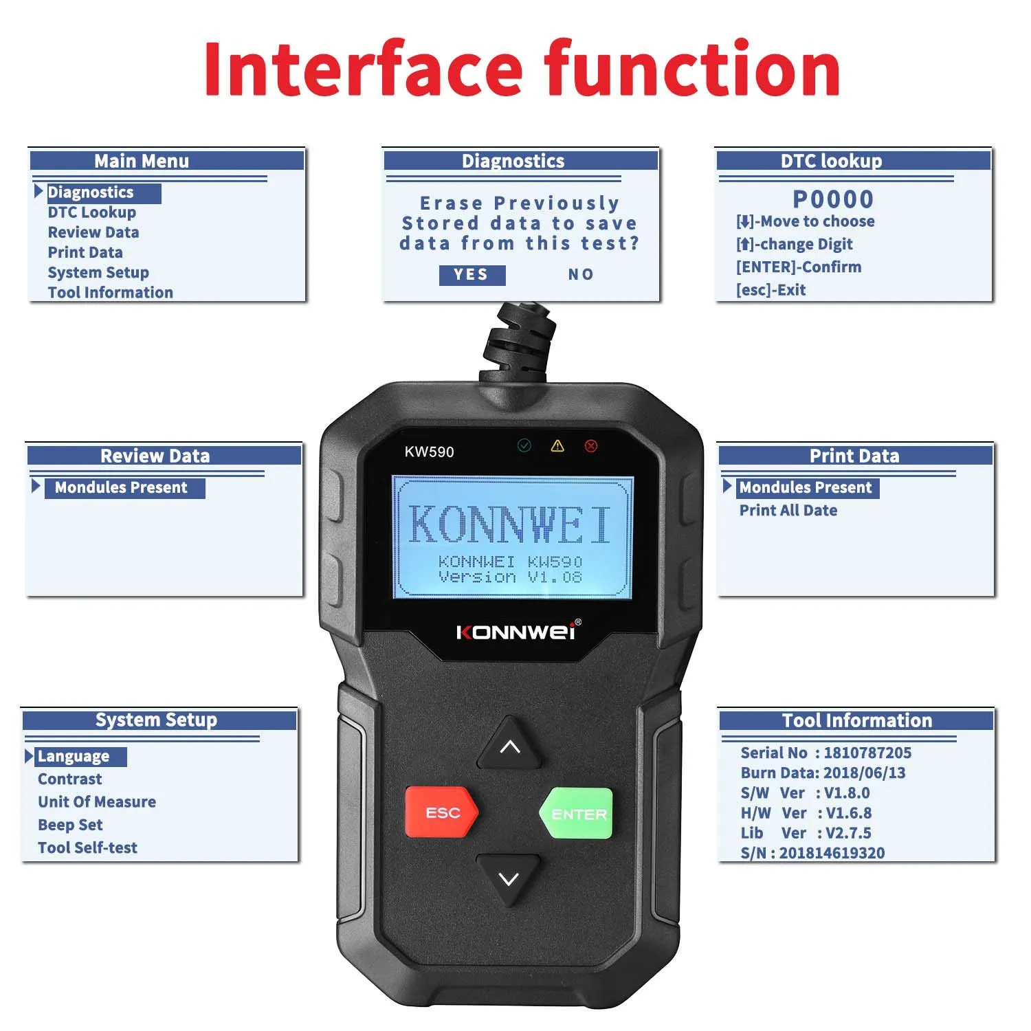 KONNWEI KW590 OBD Diagnostic Tool Car Code Reader automotive OBD2 Scanner Support Multi-Brands Cars&languages Free Update