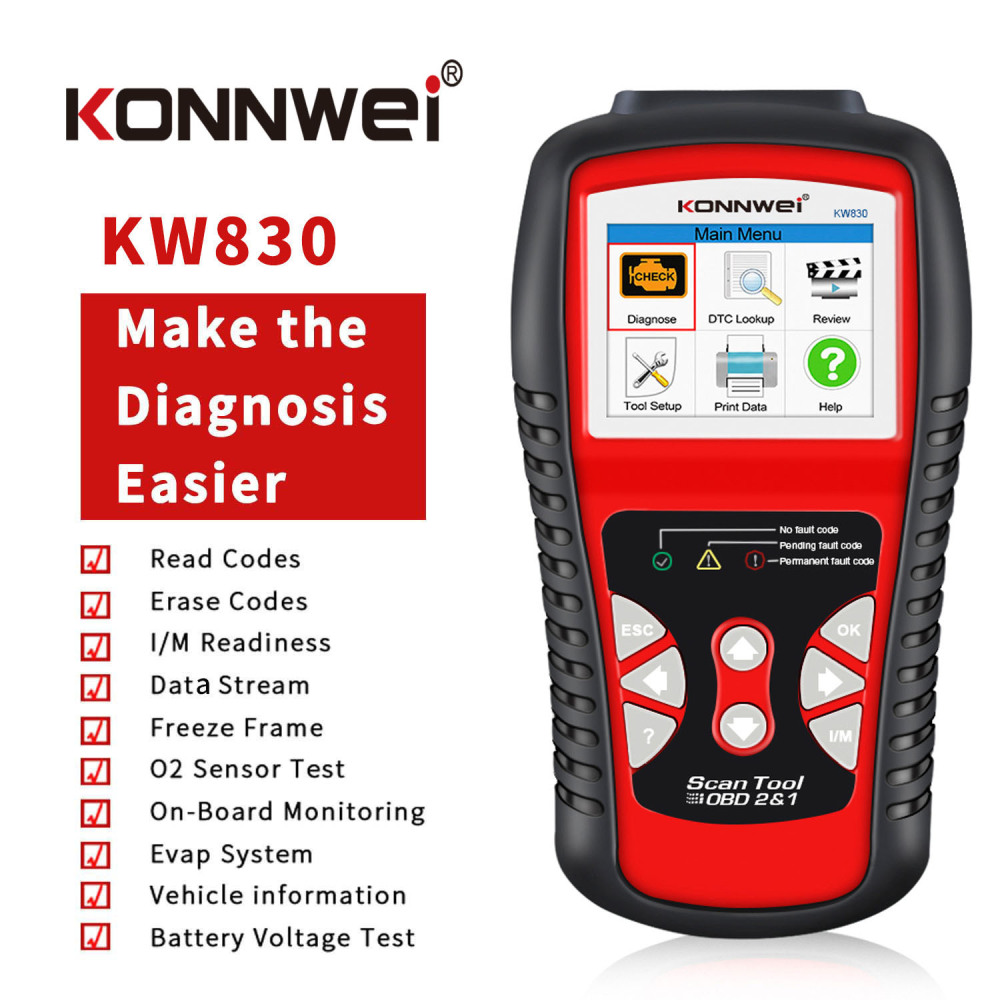 KONNWEI KW830 OBD2汽车发动机故障诊断仪可检电瓶电池AL519AD610