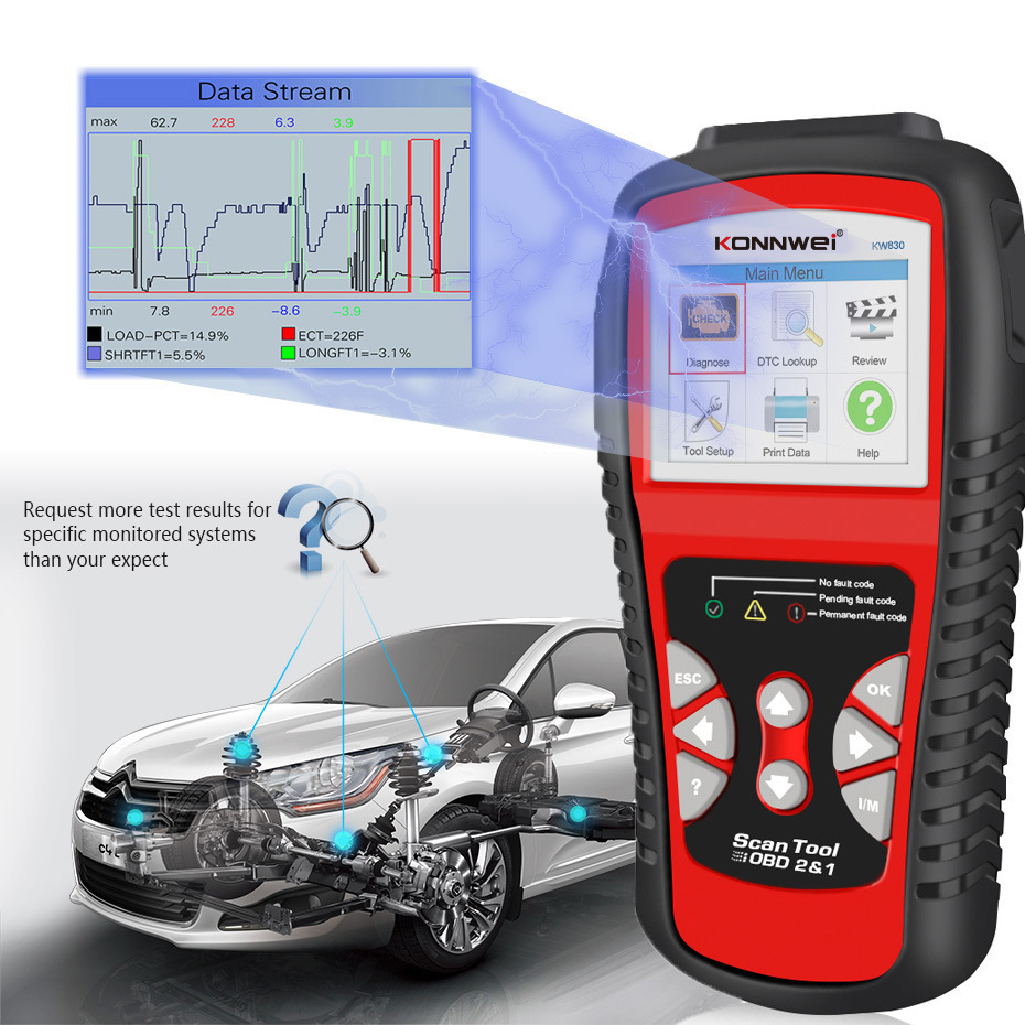 KONNWEI KW830 OBD2汽车发动机故障诊断仪可检电瓶电池AL519AD610