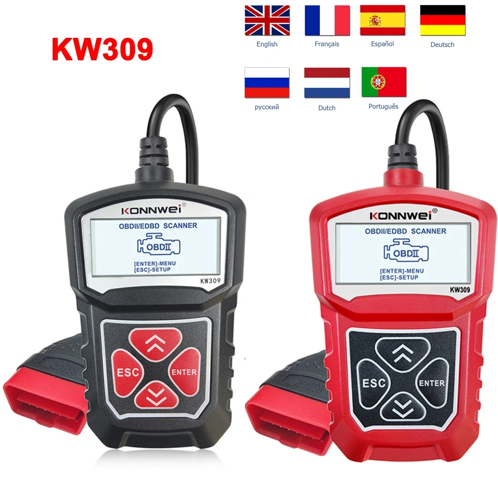 OBD Automotive Scanner For KONNWEI KW309 Live Data Erase Code Reader Auto Repair Diagnostics Tool PK ELM327 Multi-language 12V