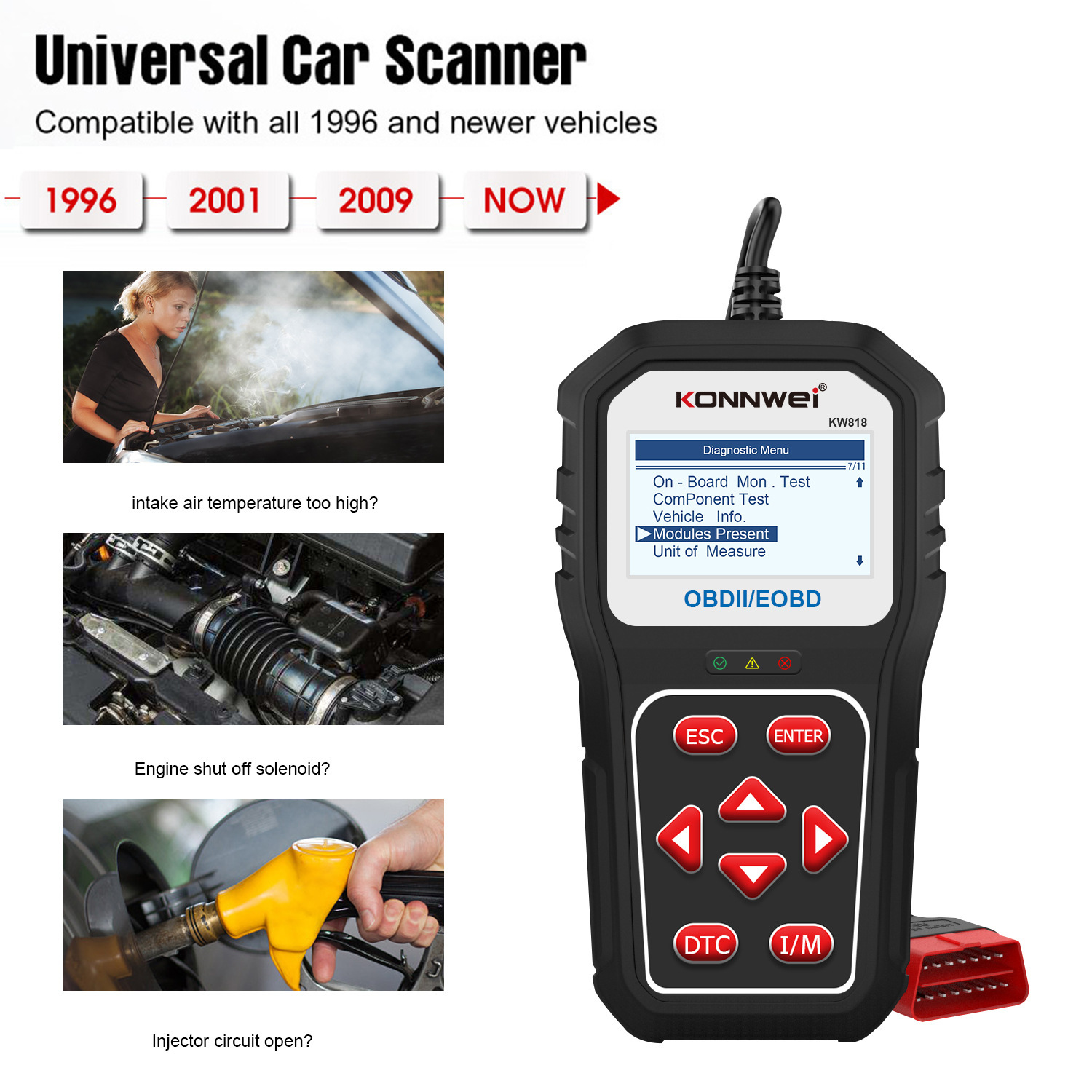 KONNWEI KW818 OBD2 EOBD2 Automotive Code Reader Engine Detector Car Diagnostic Tool Support Free Upgrade System OBD2 Auto Scaner ELM327 V319 V319 V310