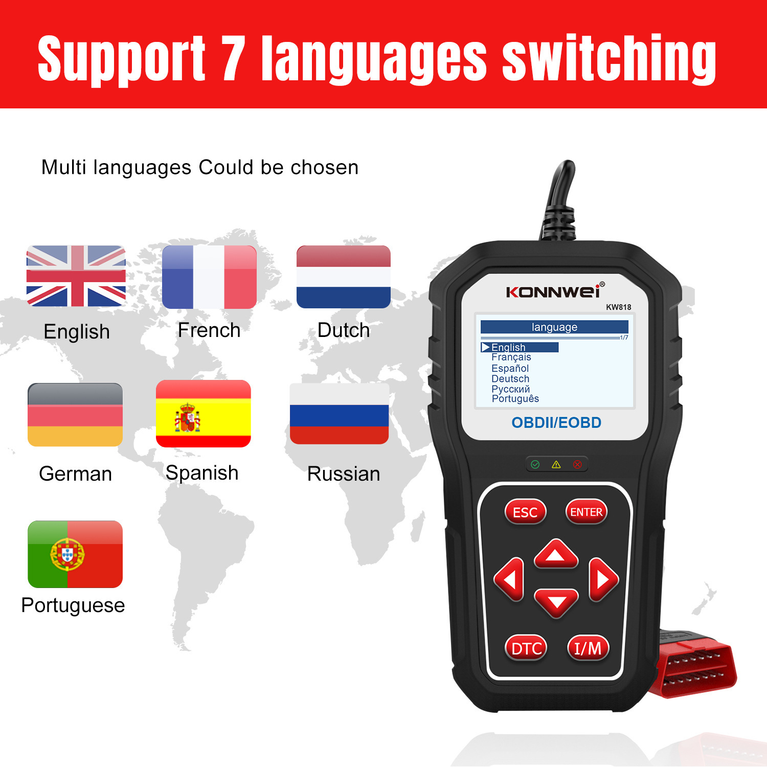 KONNWEI KW818 OBD2 EOBD2 Automotive Code Reader Engine Detector Car Diagnostic Tool Support Free Upgrade System OBD2 Auto Scaner ELM327 V319 V319 V310