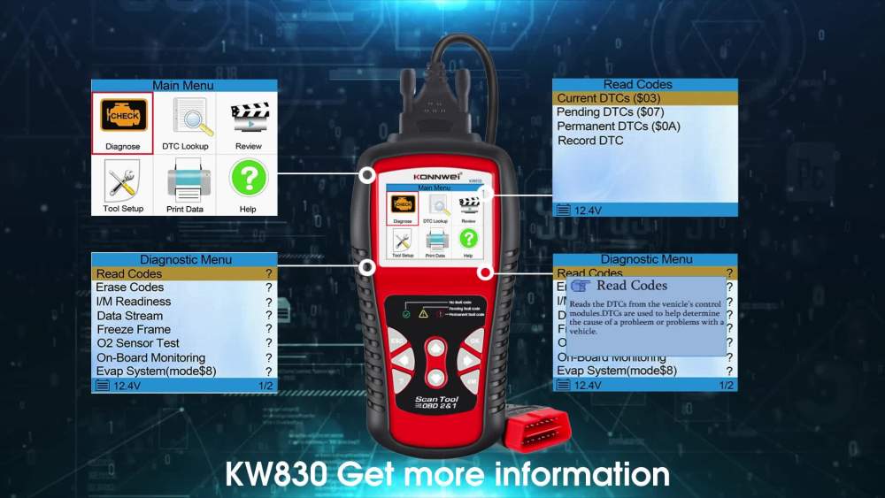 KONNWEI KW830 OBD2汽车发动机故障诊断仪可检电瓶电池AL519AD610