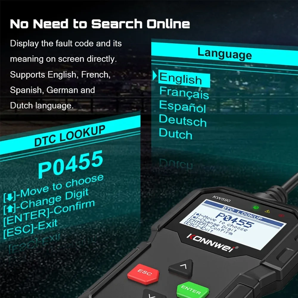 KONNWEI KW590 OBD Diagnostic Tool Car Code Reader automotive OBD2 Scanner Support Multi-Brands Cars&languages Free Update