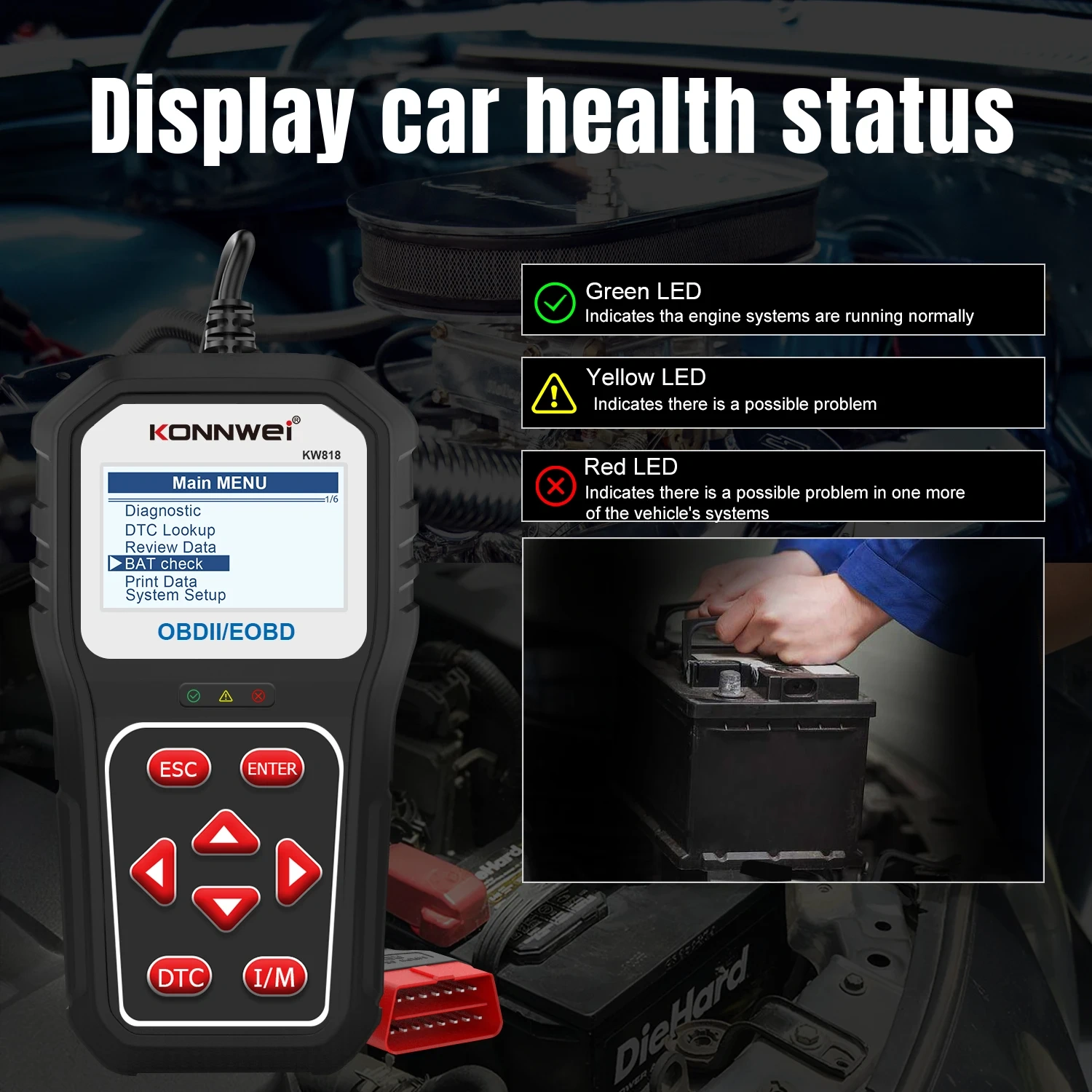 KONNWEI KW818 OBD2 EOBD2 Automotive Code Reader Engine DetectorCar Diagnostic Tool Support Free Upgrade System OBD2 Auto Scaner