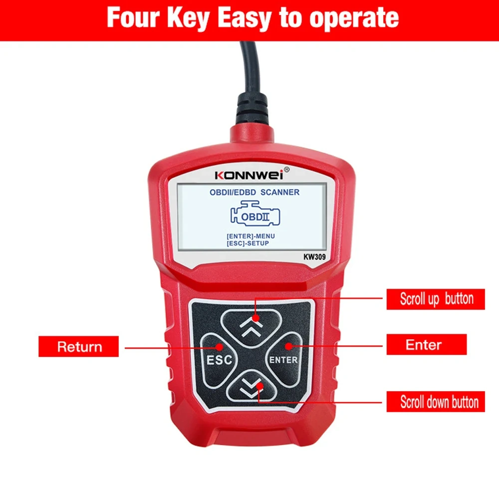OBD Automotive Scanner For KONNWEI KW309 Live Data Erase Code Reader Auto Repair Diagnostics Tool PK ELM327 Multi-language 12V