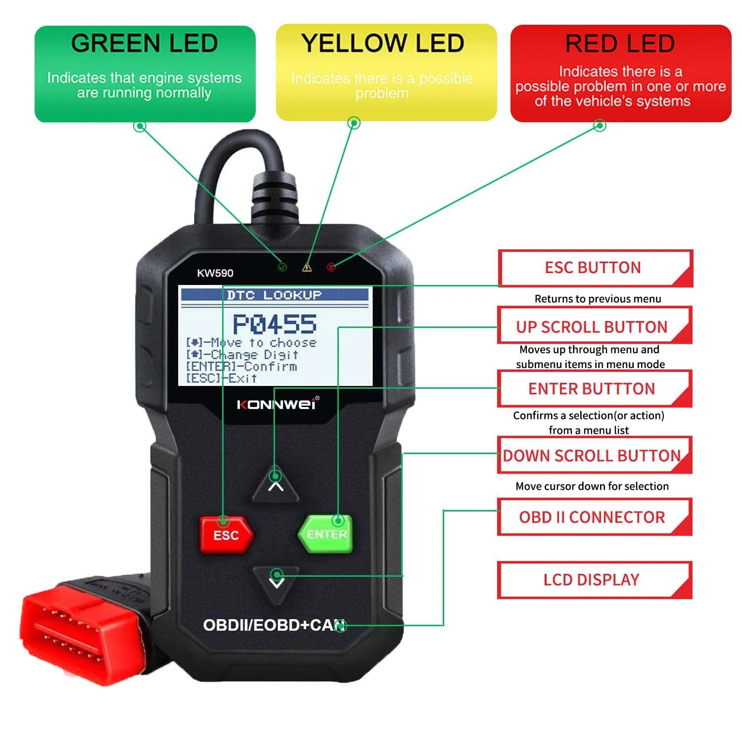 KONNWEI KW590 OBD Diagnostic Tool Car Code Reader automotive OBD2 Scanner Support Multi-Brands Cars&languages Free Update