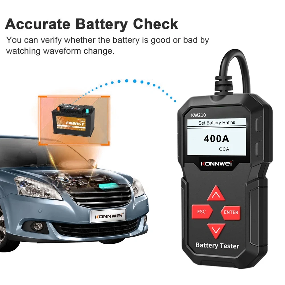 KONNWEI KW210 Automatic Smart 12V Car Battery Tester Auto Battery Analyzer 100 to 2000CCA Cranking Car Battery Tester